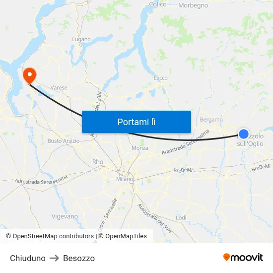 Chiuduno to Besozzo map