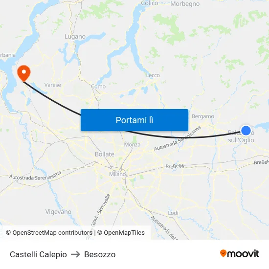 Castelli Calepio to Besozzo map