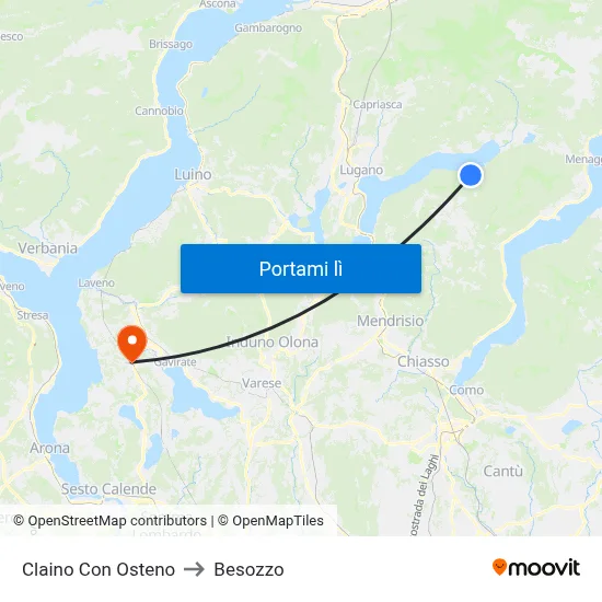 Claino Con Osteno to Besozzo map