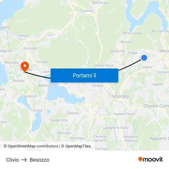 Clivio to Besozzo map
