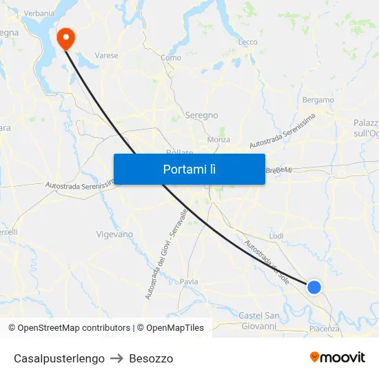 Casalpusterlengo to Besozzo map