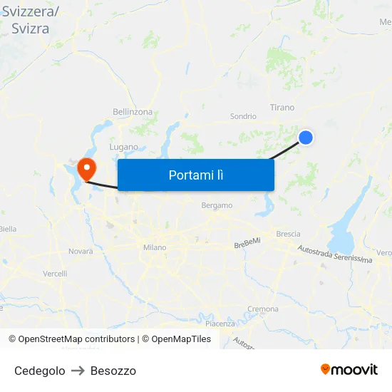 Cedegolo to Besozzo map