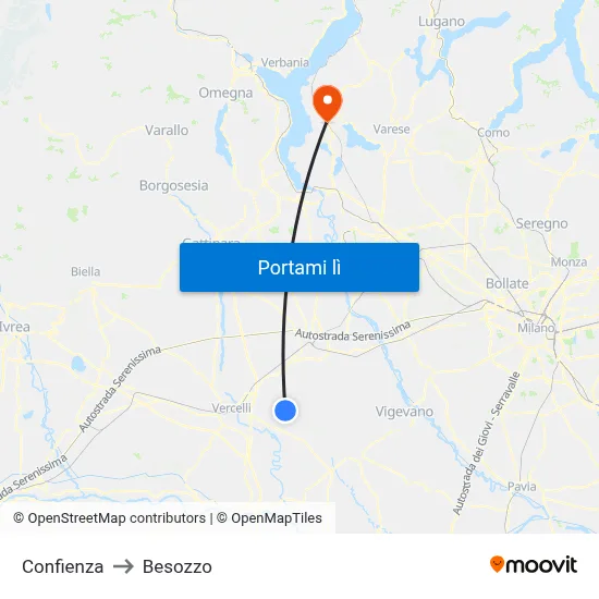 Confienza to Besozzo map