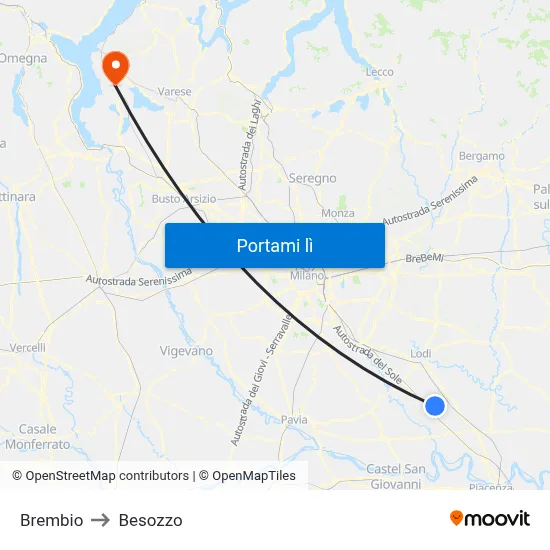 Brembio to Besozzo map