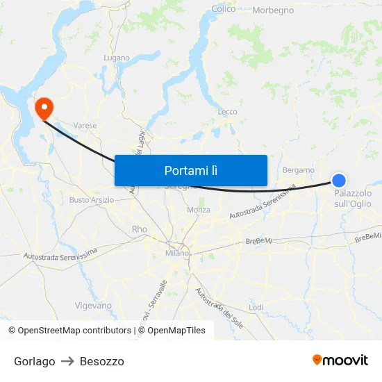 Gorlago to Besozzo map