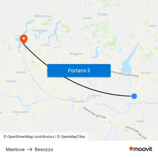 Mantova to Besozzo map