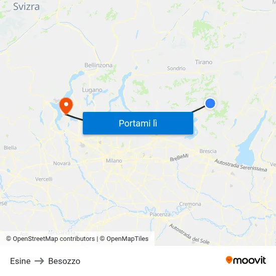 Esine to Besozzo map