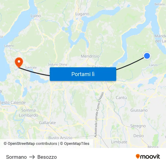 Sormano to Besozzo map