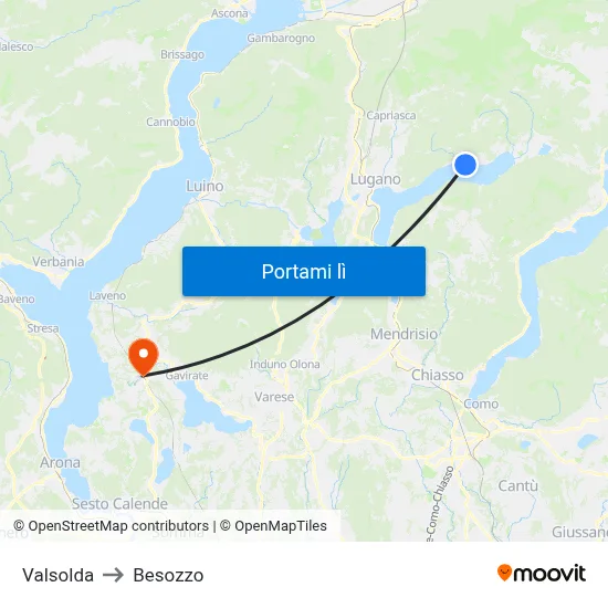 Valsolda to Besozzo map