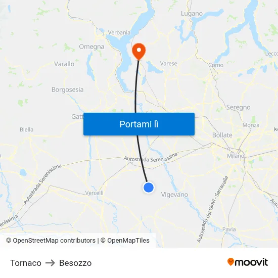 Tornaco to Besozzo map