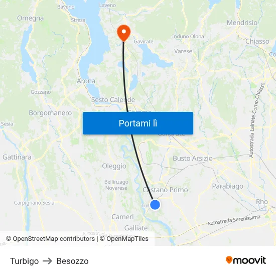 Turbigo to Besozzo map