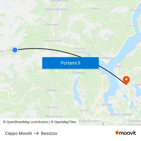 Ceppo Morelli to Besozzo map
