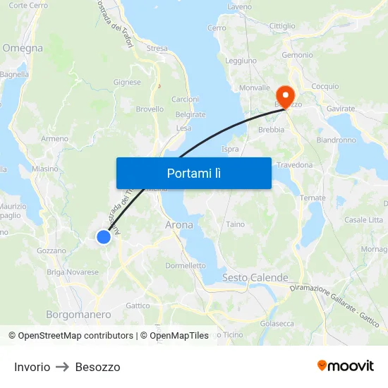 Invorio to Besozzo map
