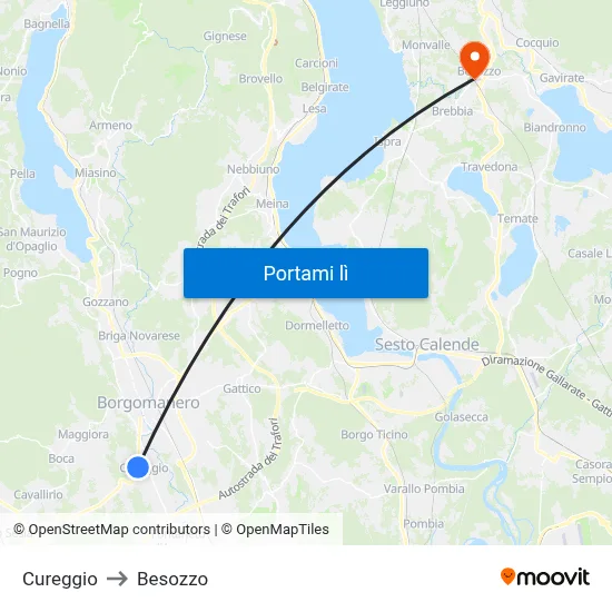 Cureggio to Besozzo map