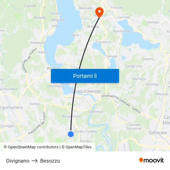 Divignano to Besozzo map