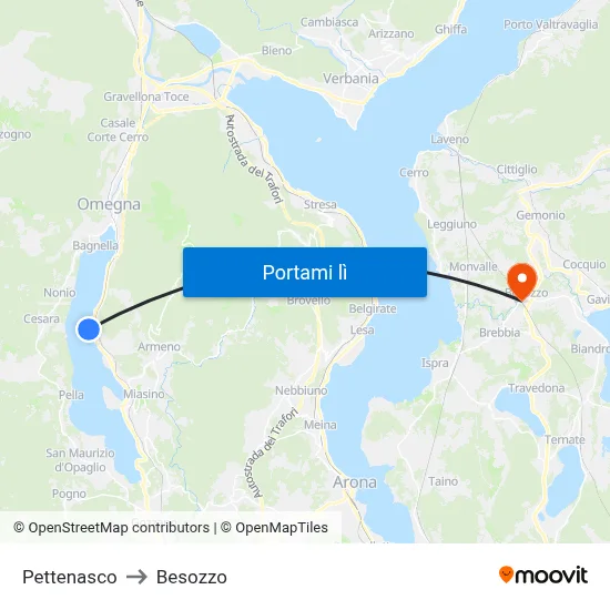 Pettenasco to Besozzo map