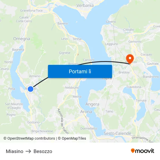 Miasino to Besozzo map