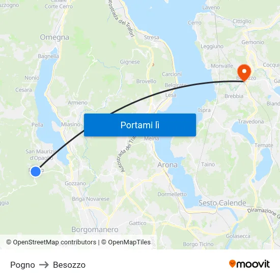 Pogno to Besozzo map