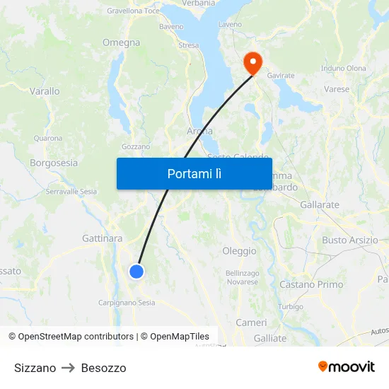 Sizzano to Besozzo map