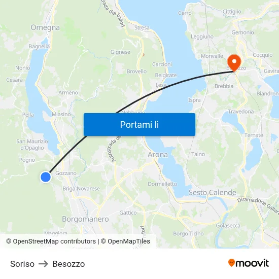 Soriso to Besozzo map