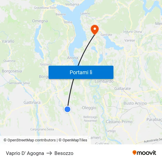 Vaprio D' Agogna to Besozzo map