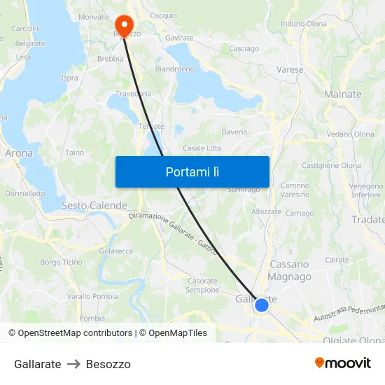 Gallarate to Besozzo map