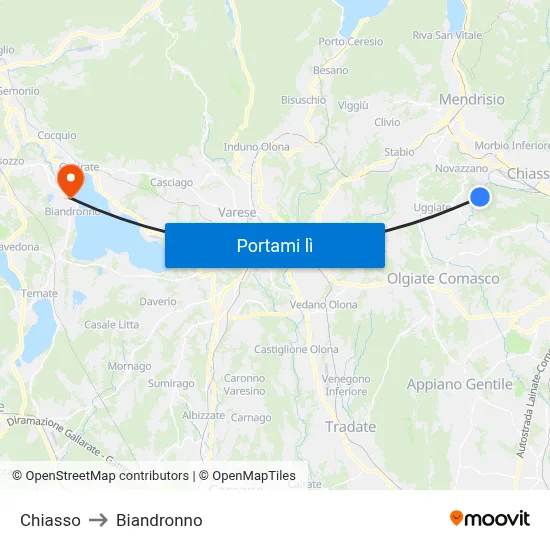 Chiasso to Biandronno map