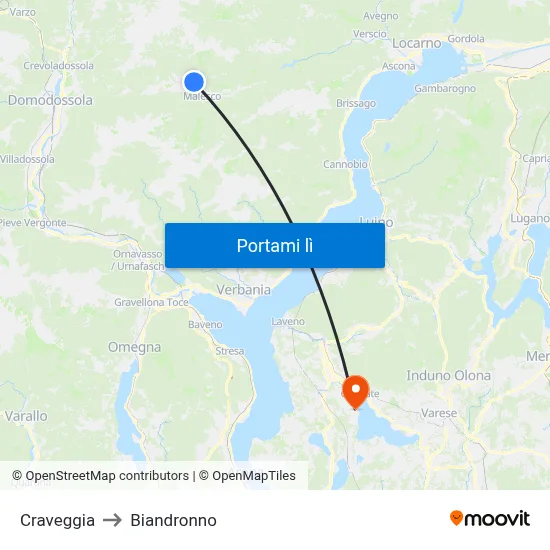 Craveggia to Biandronno map