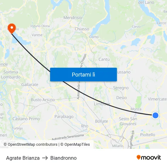 Agrate Brianza to Biandronno map