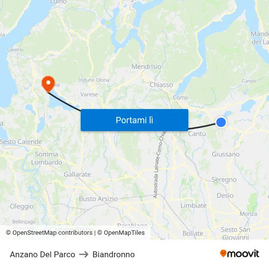 Anzano Del Parco to Biandronno map