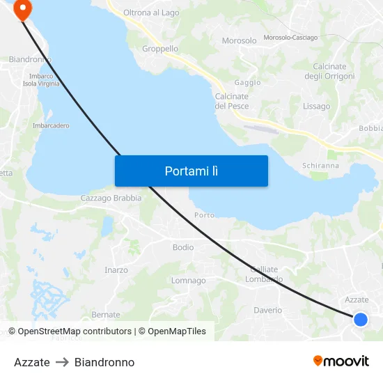Azzate to Biandronno map