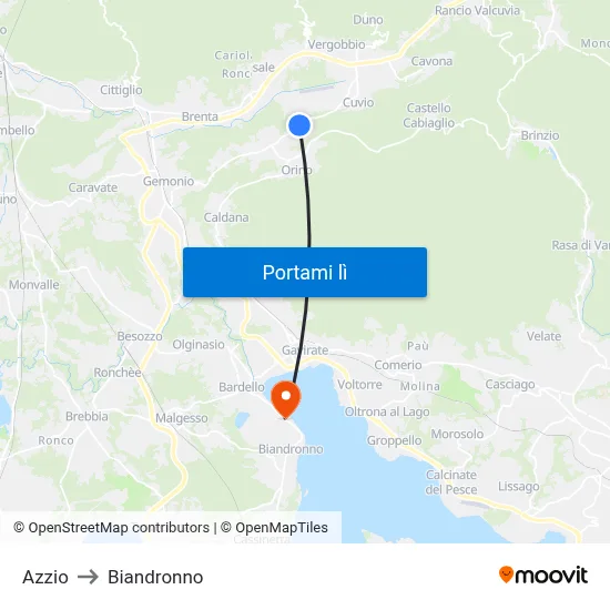 Azzio to Biandronno map