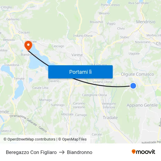 Beregazzo Con Figliaro to Biandronno map