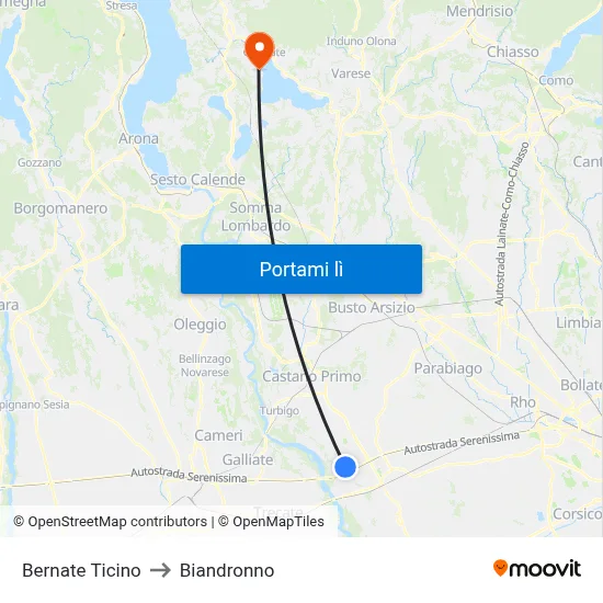 Bernate Ticino to Biandronno map