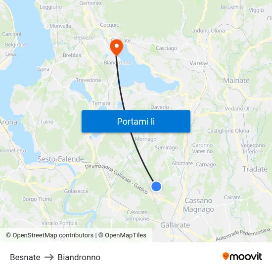 Besnate to Biandronno map