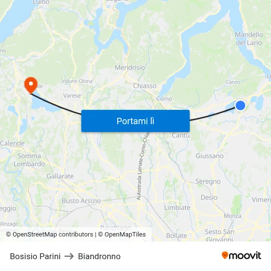 Bosisio Parini to Biandronno map
