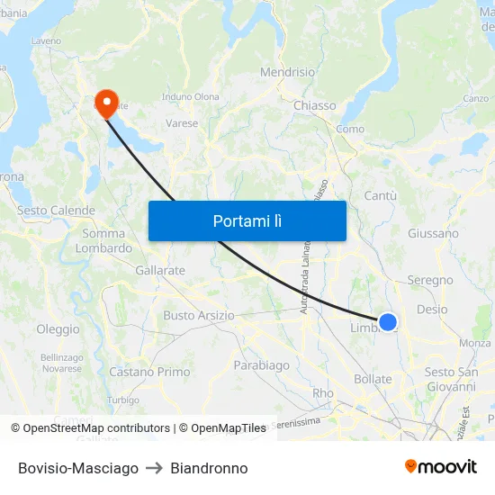 Bovisio-Masciago to Biandronno map