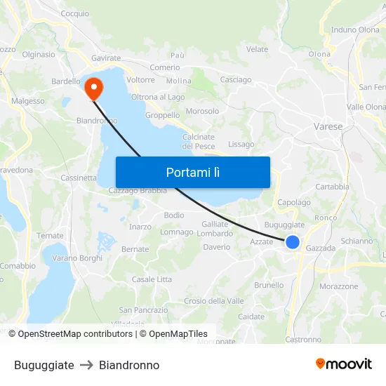 Buguggiate to Biandronno map