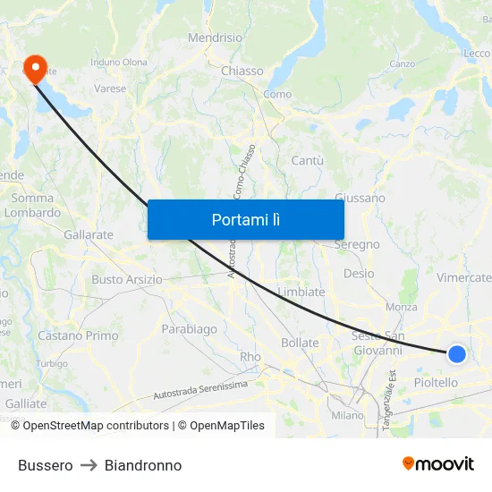 Bussero to Biandronno map