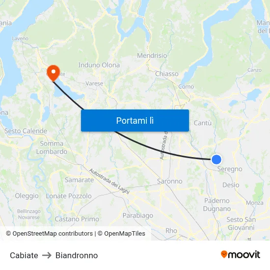 Cabiate to Biandronno map
