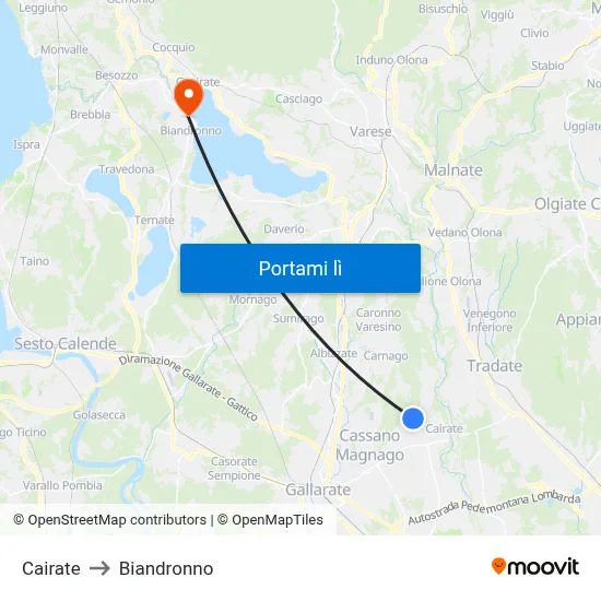 Cairate to Biandronno map