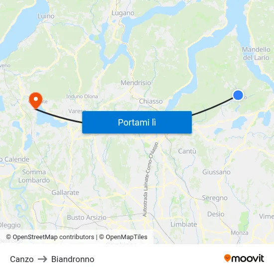 Canzo to Biandronno map