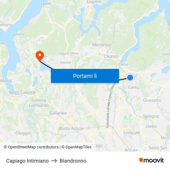 Capiago Intimiano to Biandronno map