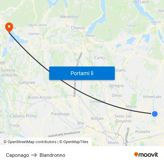 Caponago to Biandronno map
