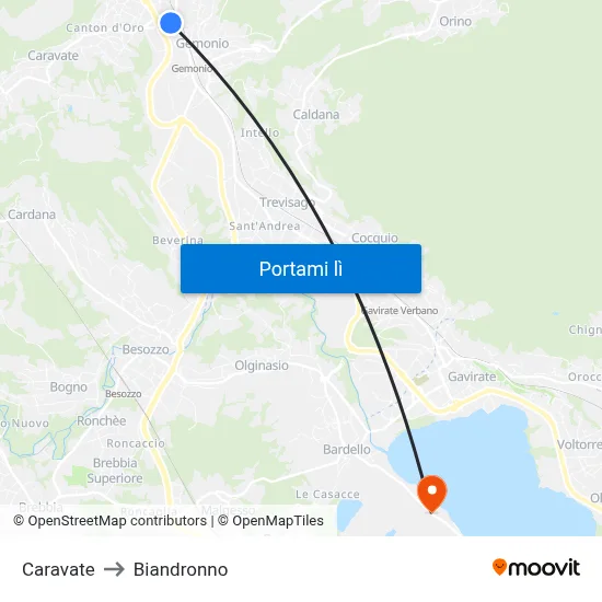 Caravate to Biandronno map