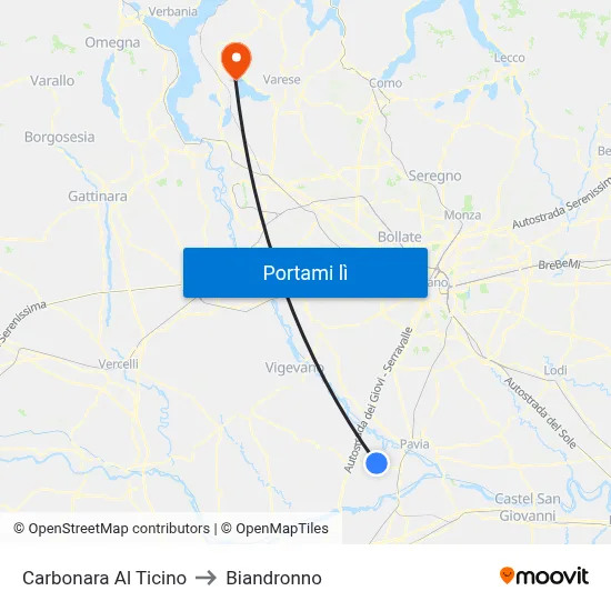 Carbonara Al Ticino to Biandronno map