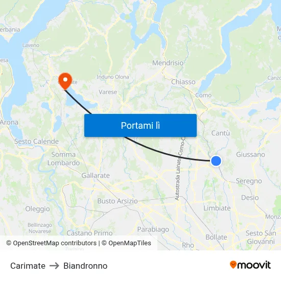 Carimate to Biandronno map