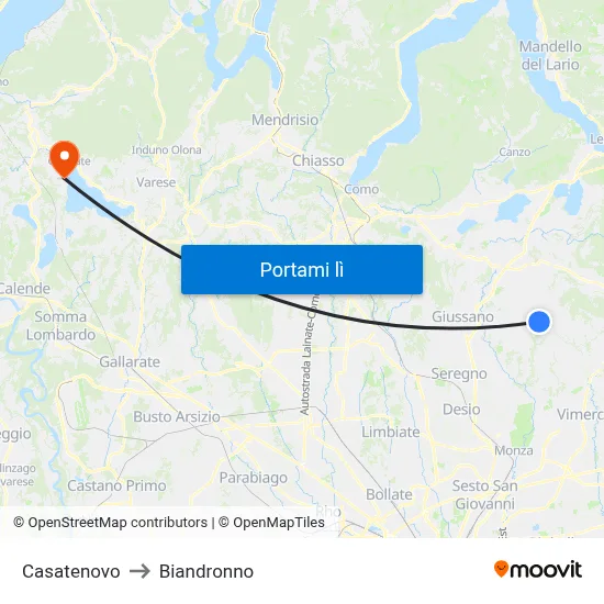 Casatenovo to Biandronno map