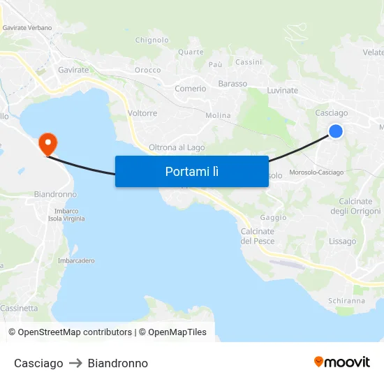 Casciago to Biandronno map