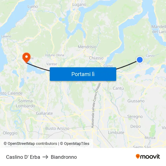 Caslino D' Erba to Biandronno map